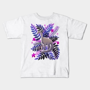 Dinosaur & Leaves - Neon Pink and Purple Kids T-Shirt